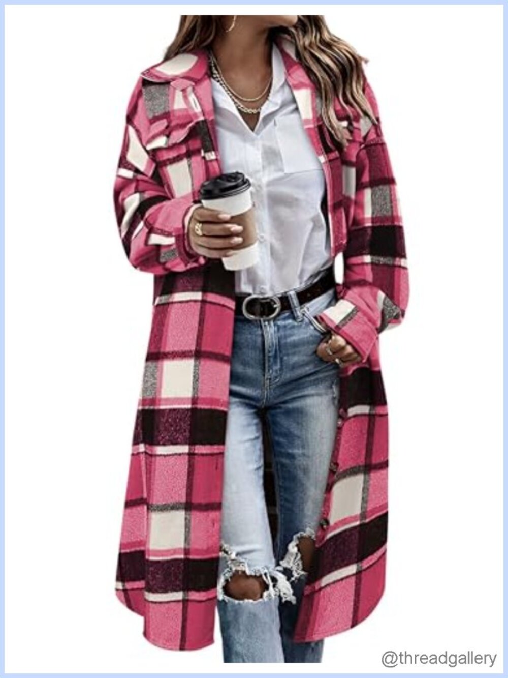 Plaid Lapel Woolen Blend Button Up Pocketed Long Shacket Coat